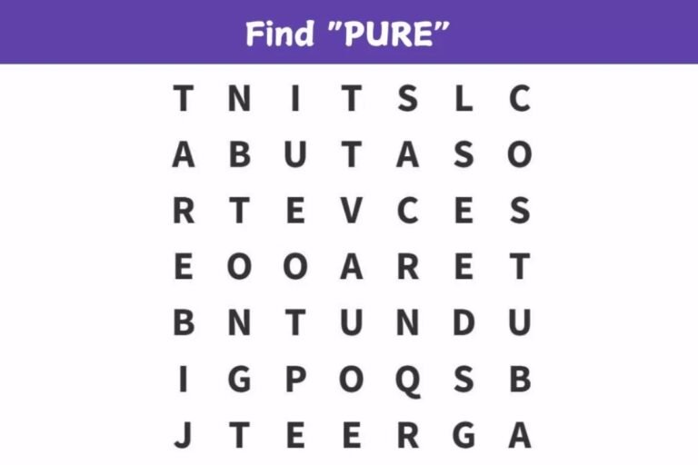 Word Search Puzzle - Find the word ”PURE” in 6 seconds!